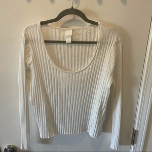 H&M white ribbed with open neck sweater